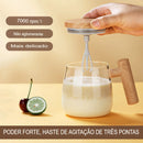 Caneca com Misturador Elétrico Automático para bebidas com tampa de bamboo - achatudostore