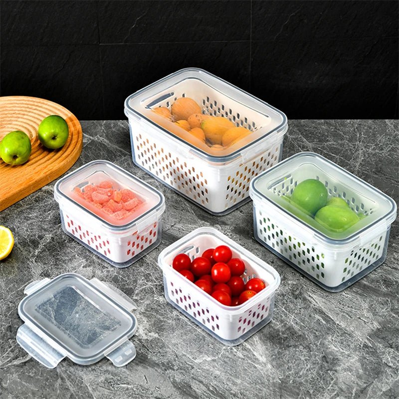 Compre 1 e Leve 2 - Caixa Organizadora para Geladeira com Cesta de Drenagem - Ideal para Frutas, Legumes e Despensa - achatudostore