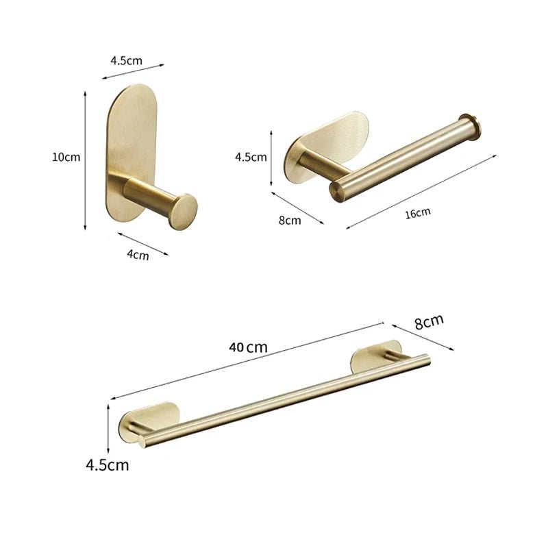Conjunto Elegante de 5x Acessórios para Banheiro em Dourado - Sem Perfuração, Aço inoxidável - achatudostore