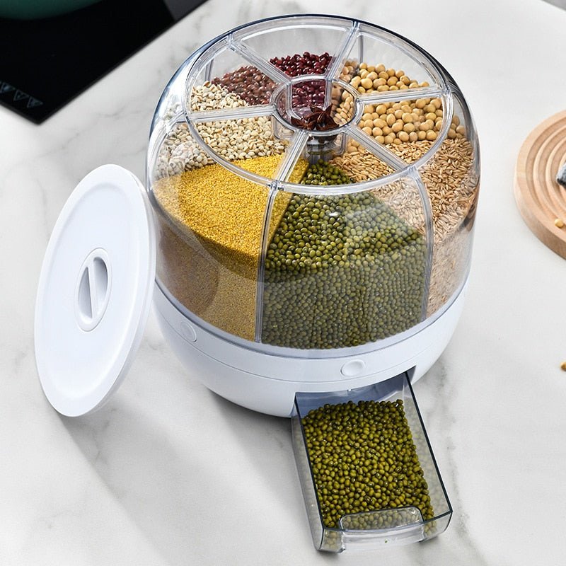 Dispenser Giratorio para Cereais e Grãos Alimentos com 6 Divisórias - achatudostore