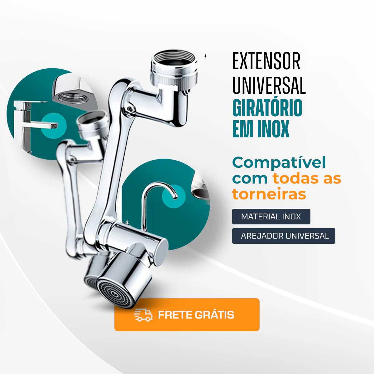 Pague 2 e Leve 3 Unidades - Sprayer Head - Extensor Universal em Inox com Rotação de 1080°