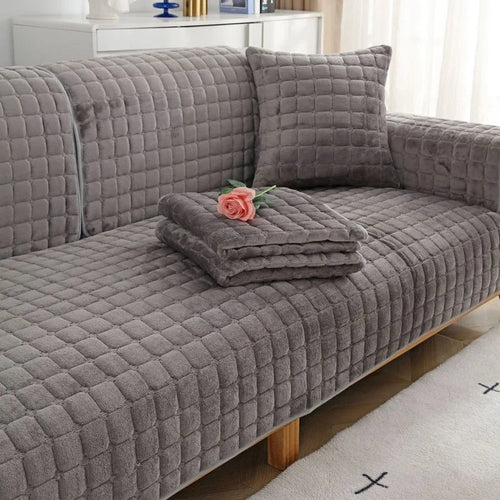 Capa Universal para Sofá de Veludo Xadrez Espesso e Antiderrapante - achatudostore