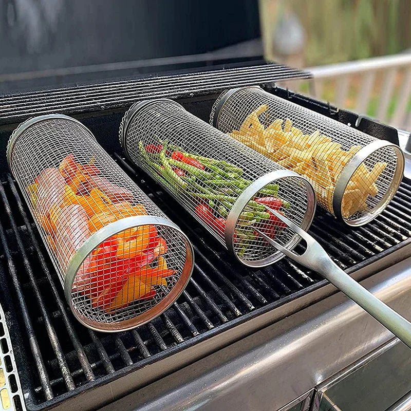 Inox GrillMaster Kit com 3 Unidades - Cesto Redondo de Churrasco - achatudostore