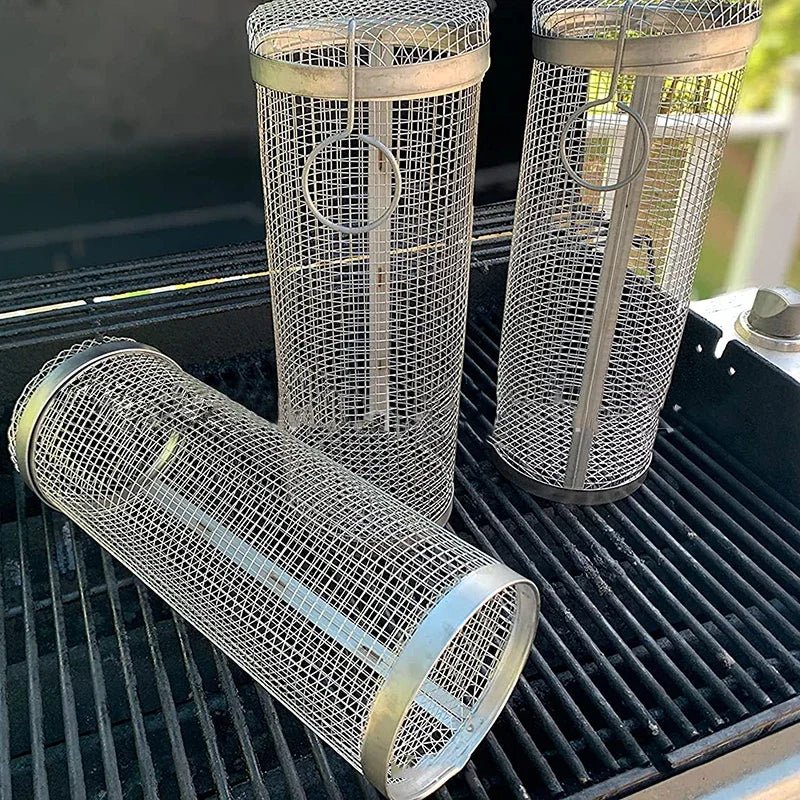 Inox GrillMaster Kit com 3 Unidades - Cesto Redondo de Churrasco - achatudostore