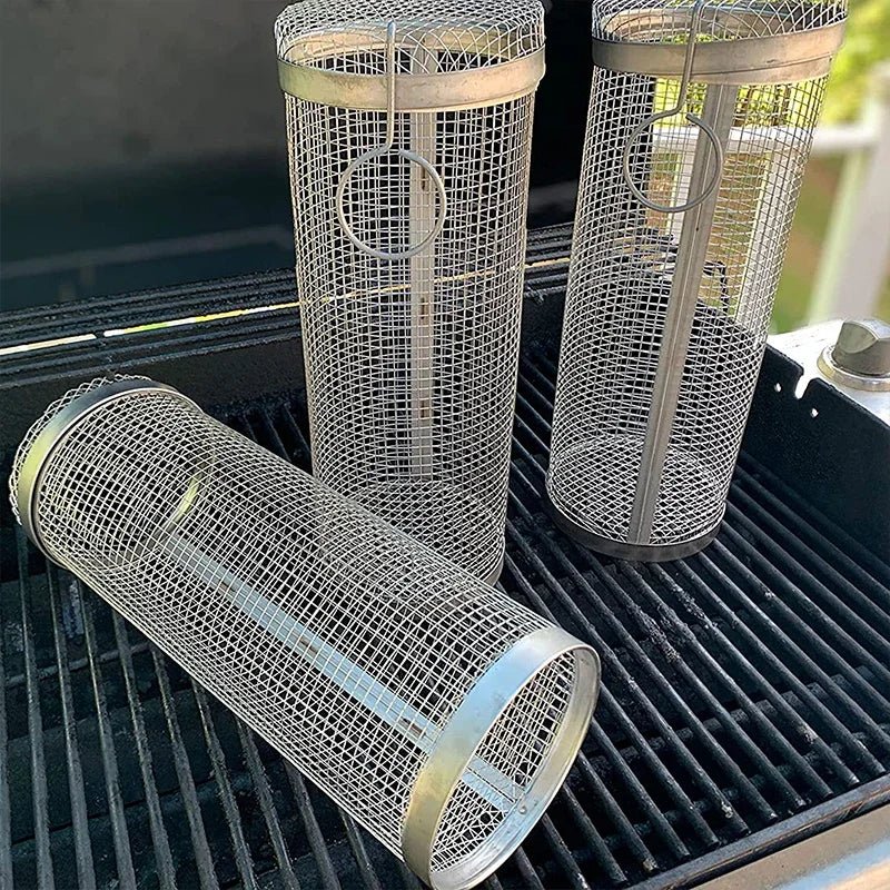 Inox GrillMaster Kit com 3 Unidades - Cesto Redondo de Churrasco - achatudostore