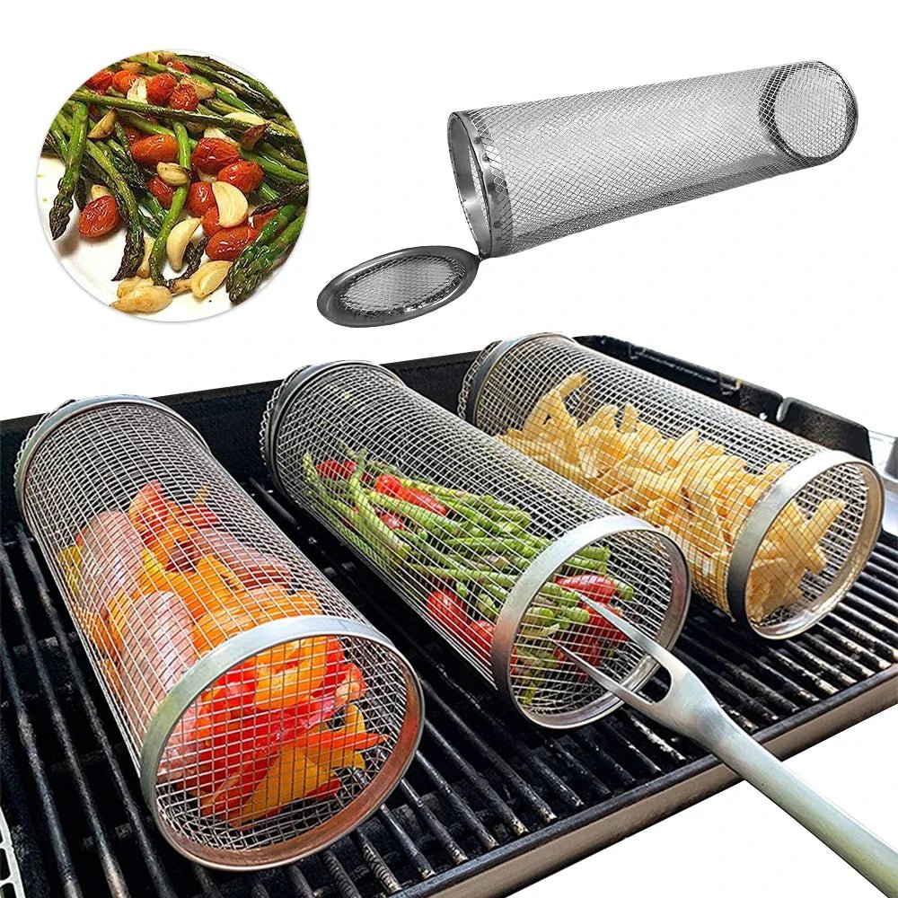 Inox GrillMaster Kit com 3 Unidades - Cesto Redondo de Churrasco - achatudostore