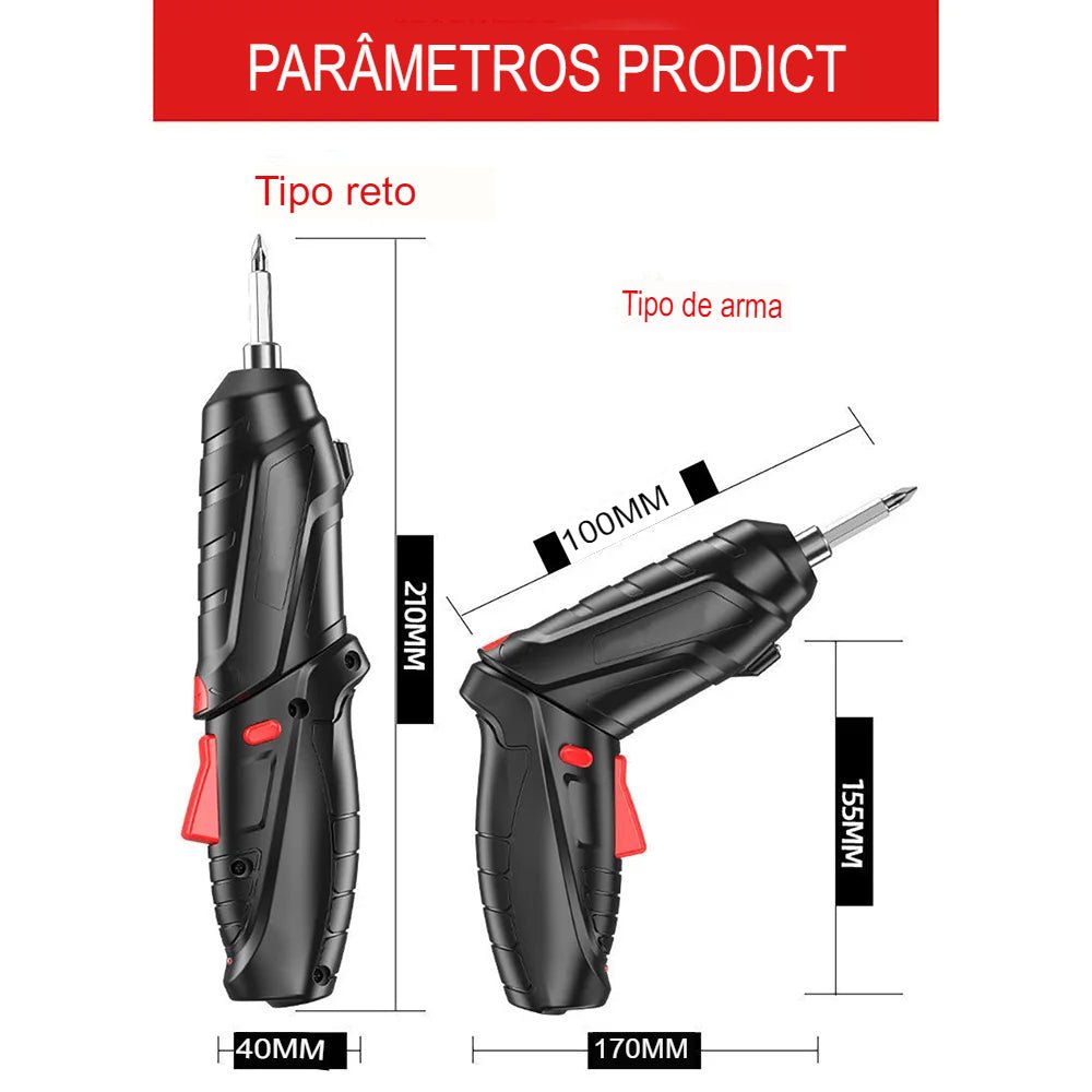 Kit com Chave de fenda elétrica sem fio com bateria de lítio recarregável Mini furadeira 3.6V + 47 peças e Chaves - achatudostore