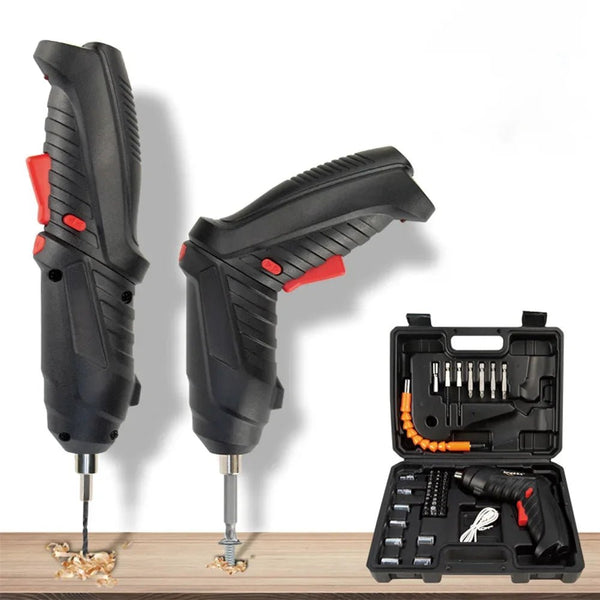 Kit com Chave de fenda elétrica sem fio com bateria de lítio recarregável Mini furadeira 3.6V + 47 peças e Chaves - achatudostore