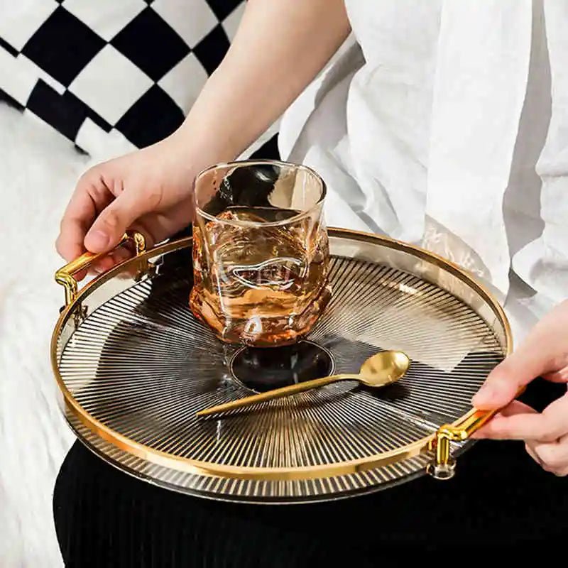 Bandeja de Armazenamento de Luxo com Alça Dourada - achatudostore