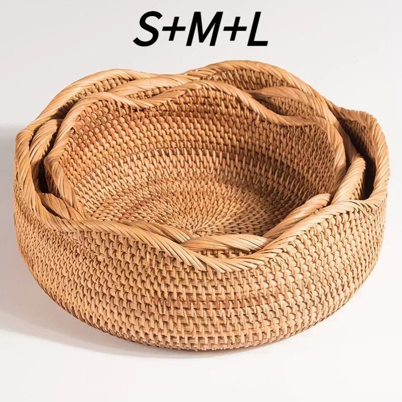 Bandeja de Armazenamento em Vime de bamboo Cestinha de Pão, Frutas, etc - achatudostore