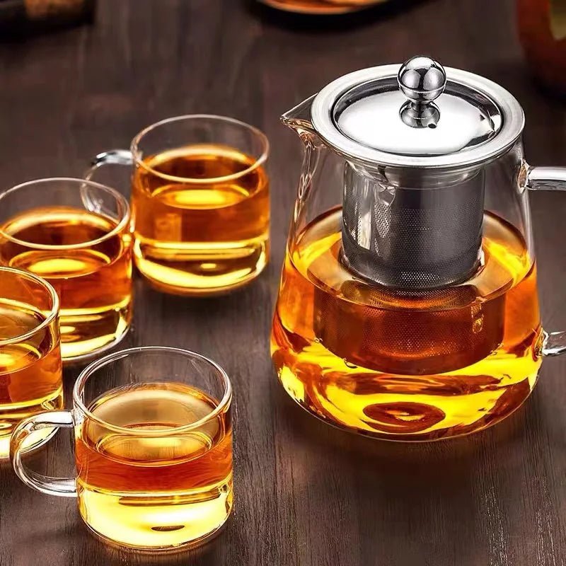 Bule de Vidro Resistente ao Calor com Infusor de Aço Inoxidável para Chá - achatudostore