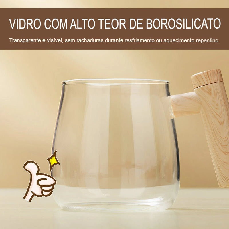 Caneca com Misturador Elétrico Automático para bebidas com tampa de bamboo - achatudostore