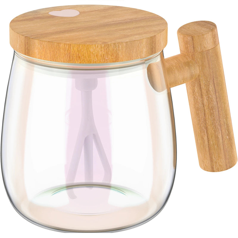 Caneca com Misturador Elétrico Automático para bebidas com tampa de bamboo - achatudostore