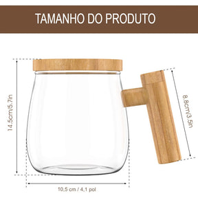 Caneca com Misturador Elétrico Automático para bebidas com tampa de bamboo - achatudostore