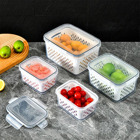 Compre 1 e Leve 2 - Caixa Organizadora para Geladeira com Cesta de Drenagem - Ideal para Frutas, Legumes e Despensa - achatudostore