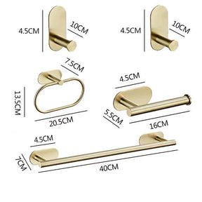 Conjunto Elegante de 5x Acessórios para Banheiro em Dourado - Sem Perfuração, Aço inoxidável - achatudostore