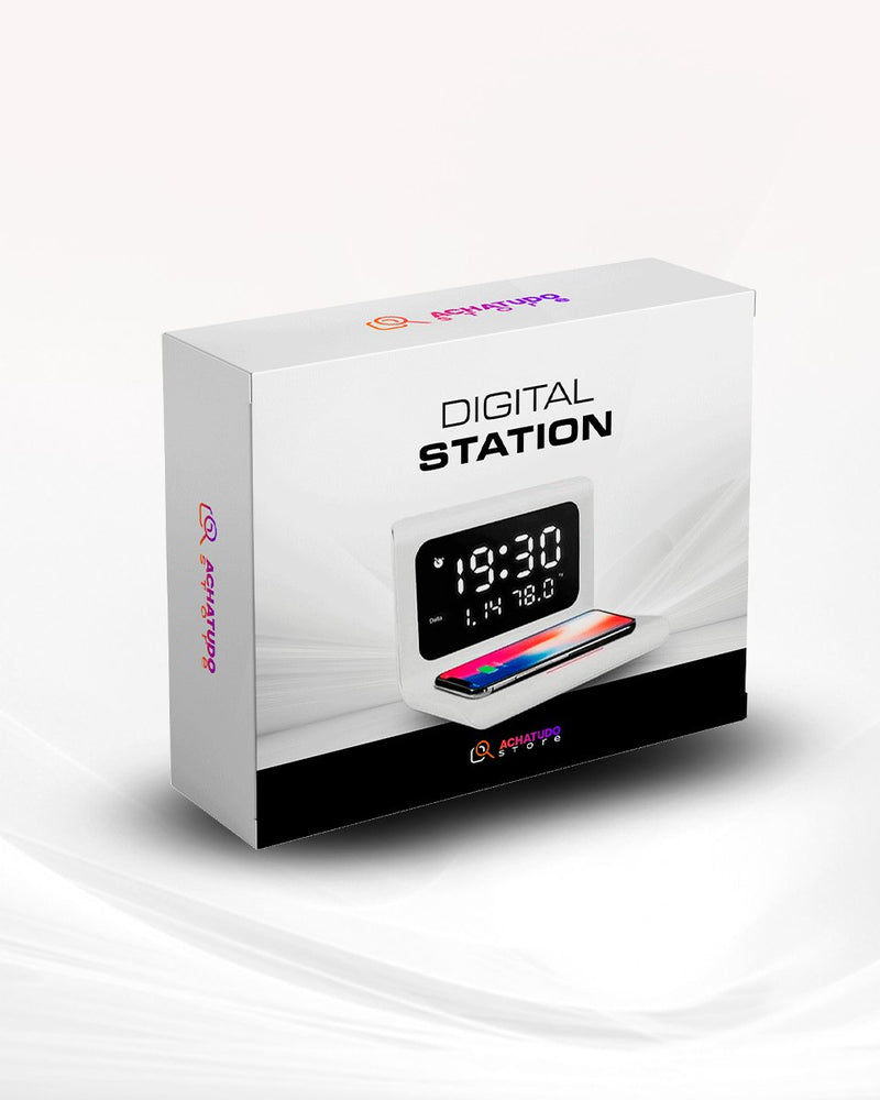 DigitalStation 4 em 1 Multifuncional - Carregador por Indução, Hora, Calendário e Temperatura - achatudostore