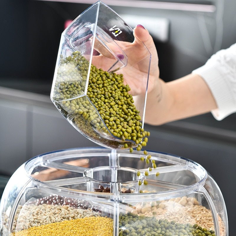 Dispenser Giratorio para Cereais e Grãos Alimentos com 6 Divisórias - achatudostore