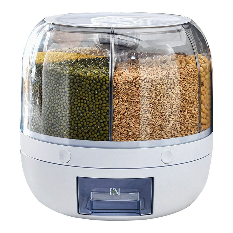 Dispenser Giratorio para Cereais e Grãos Alimentos com 6 Divisórias - achatudostore