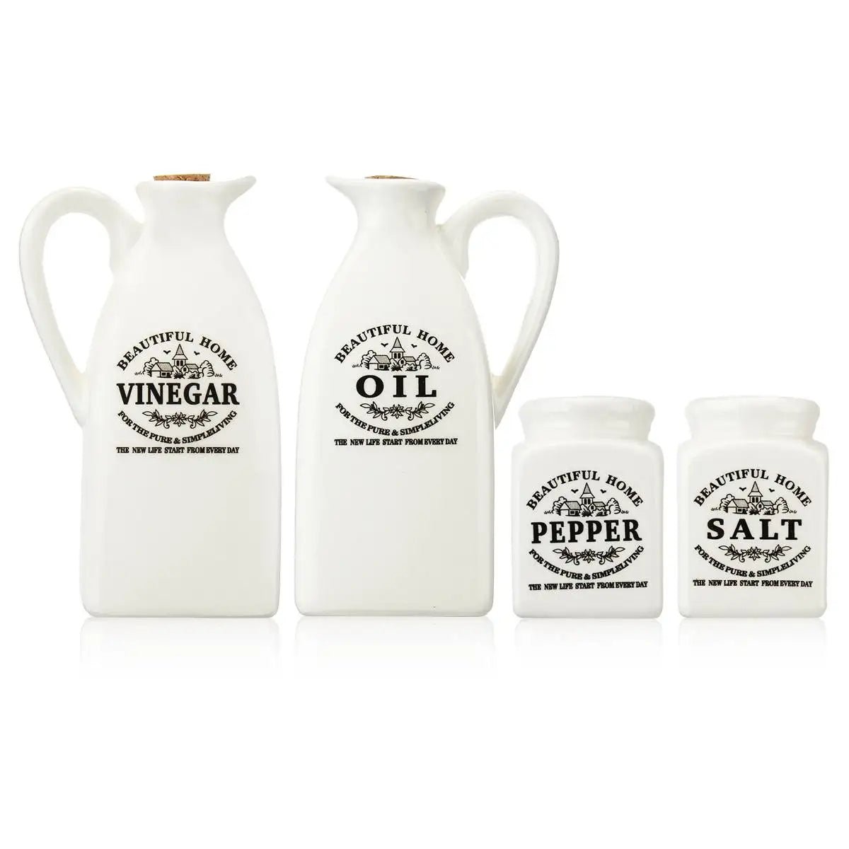 Kit com 4x Pote de tempero de cerâmica com tampa de cortiça - achatudostore