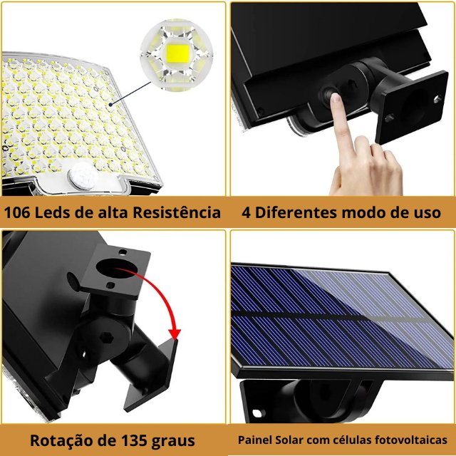 Lâmpada Solar 106 Leds - Sensor de movimento incluso - achatudostore