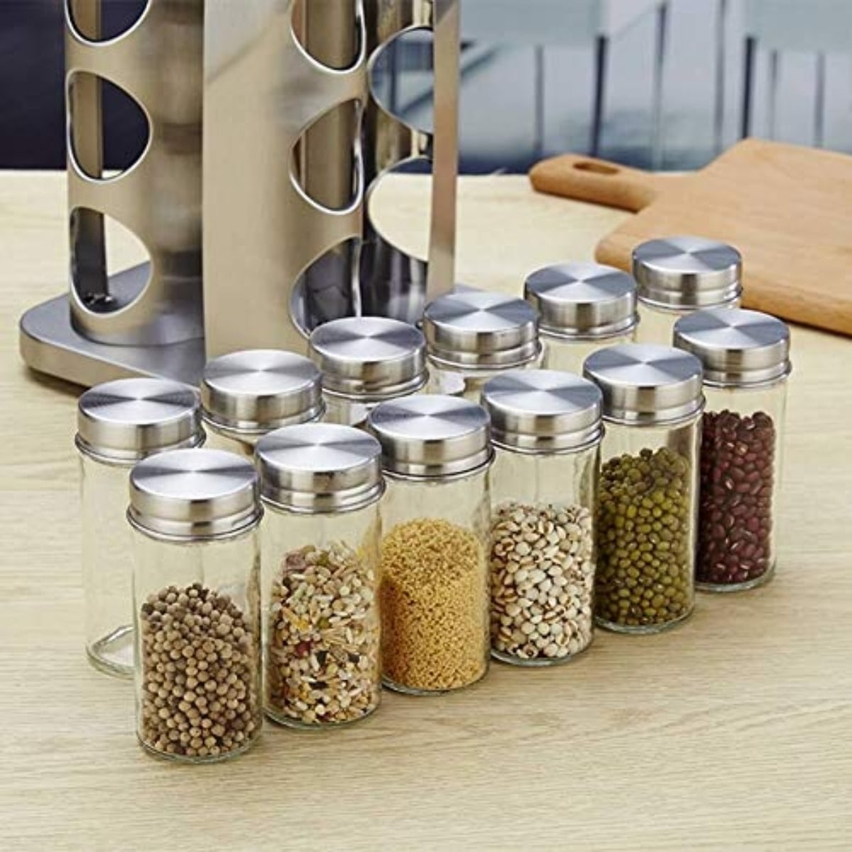 Porta temperos Giratório em Inox com 16 peças - achatudostore