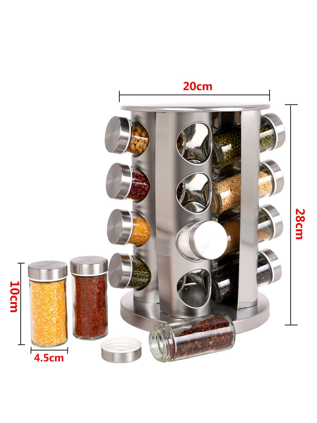 Porta temperos Giratório em Inox com 16 peças - achatudostore