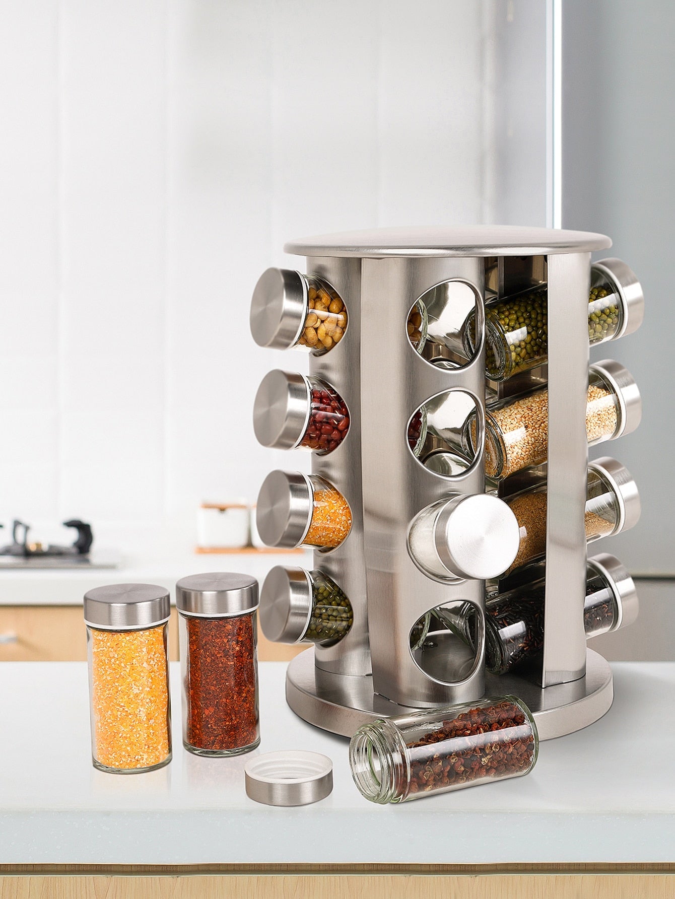 Porta temperos Giratório em Inox com 16 peças - achatudostore