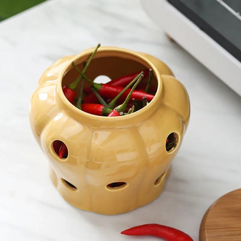 Pote Criativo vazado de Armazenamento em Cerâmica para alho, gengibre, pimenta etc - achatudostore
