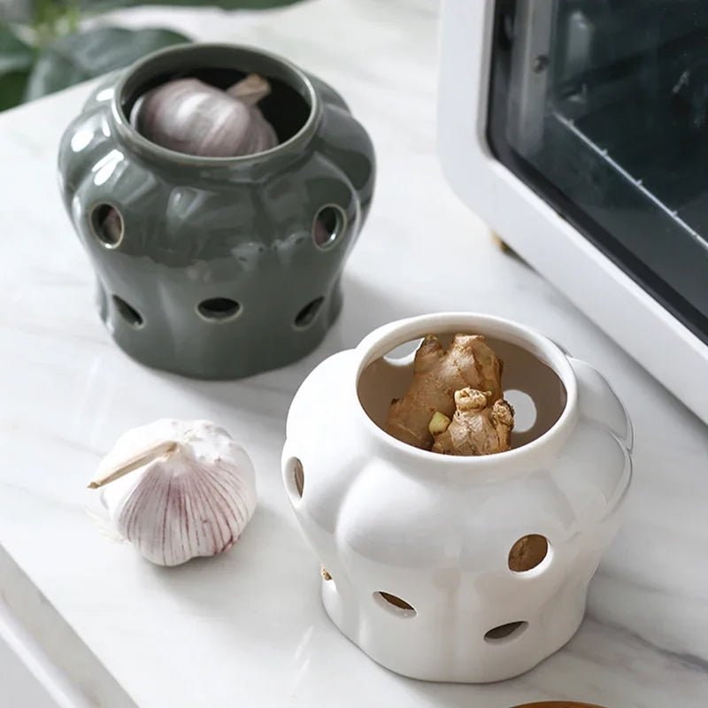 Pote Criativo vazado de Armazenamento em Cerâmica para alho, gengibre, pimenta etc - achatudostore