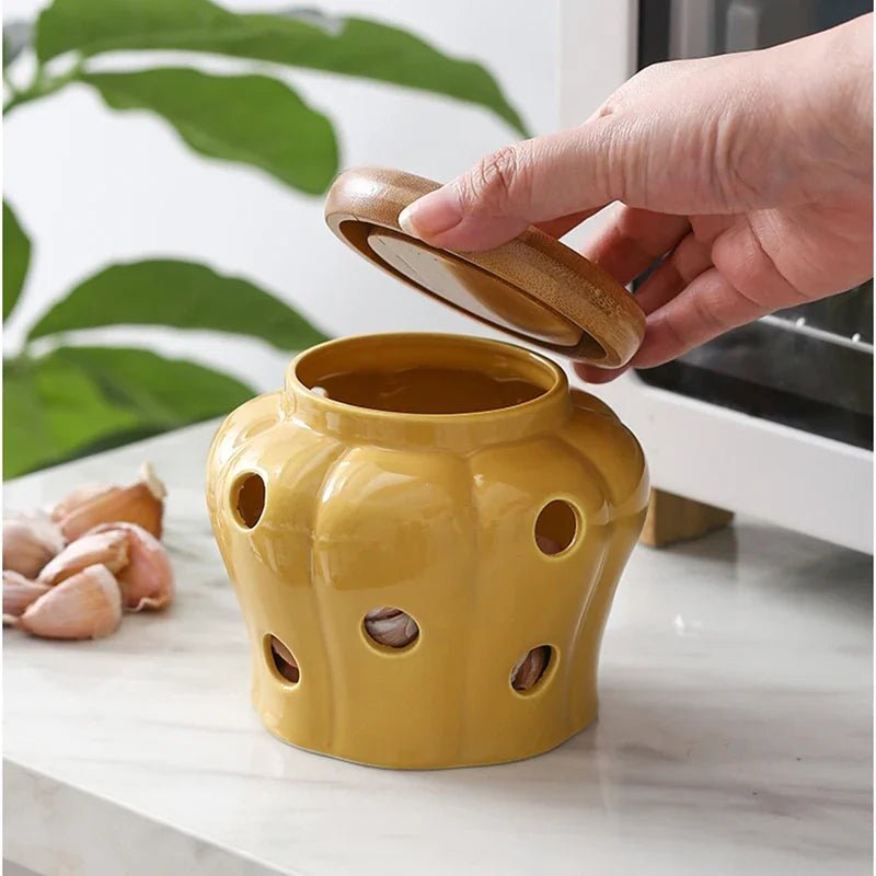 Pote Criativo vazado de Armazenamento em Cerâmica para alho, gengibre, pimenta etc - achatudostore