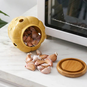 Pote Criativo vazado de Armazenamento em Cerâmica para alho, gengibre, pimenta etc - achatudostore