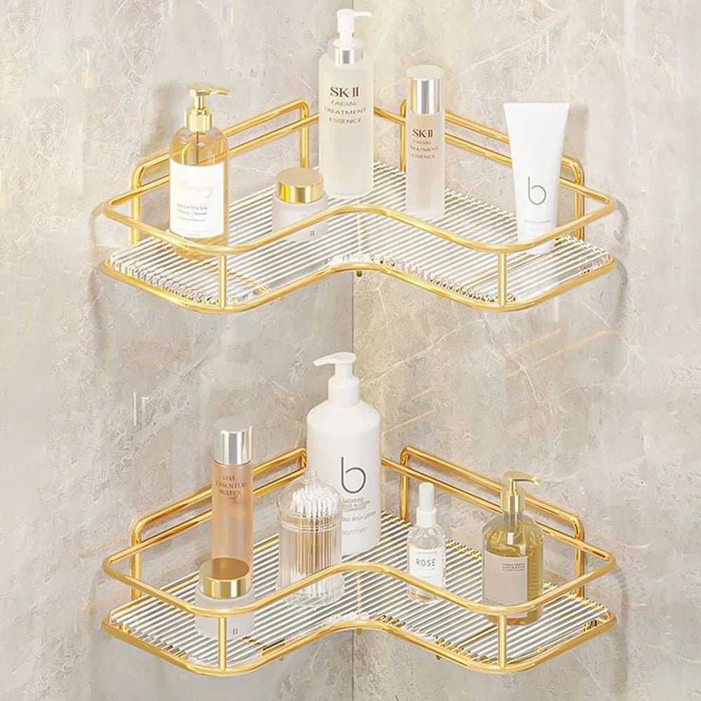 Prateleira Acrílica de banheiro - Dourada, sem furos, Luxuosa. - achatudostore