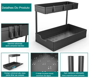 Prateleira Organizadora Deslizante de 2 Níveis em L para Gabinete de Cozinha e Banheiro - achatudostore