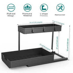 Prateleira Organizadora Deslizante de 2 Níveis em L para Gabinete de Cozinha e Banheiro - achatudostore