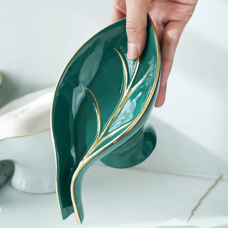 Saboneteira em Cerâmica com design de Folha - achatudostore